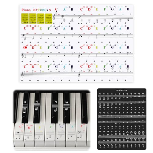 Autocollants Piano 88 Touches - Notes Colorées - Faciles à Retirer - Apprentissage Débutant