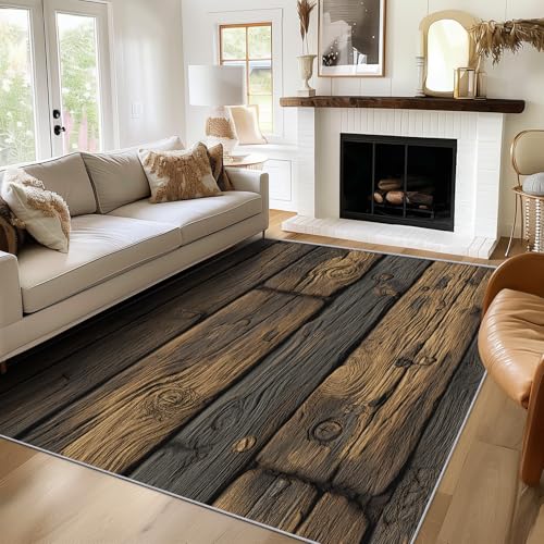 A Sense of Age Rug 4x4 Washable with Wood Design,