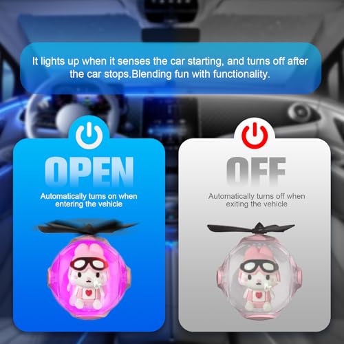 Image of Pink Bunny Car Air Freshener with 6-Color Auto Light Up & 4 Scented Replacements Tablets - Light Scent, Decorative Auto Accessories, Cute Easter Decorations, Mother's Day and Father's Day Small Gift