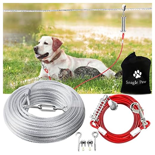 Snagle Paw Dog Tie Out Runner for Yard,Trolley System for Large Dogs,Heavy Duty Dog Run Cable with 10ft Pulley Runner Line for Dogs Up to 125lbs,Yard or Camping,75ft