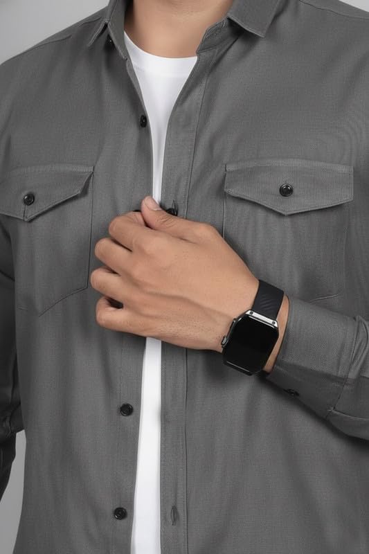Image of DEELMO Men Solid Slim Fit Casual Overshirt Style Shirt | Full Sleeve Button-Down Layering Shirt Smart Casual Look