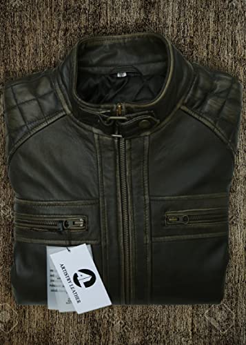 Image of Mens Genuine Leather Biker Jacket Black | Vintage Brown Distressed Lambskin Motorcycle Jackets for Men