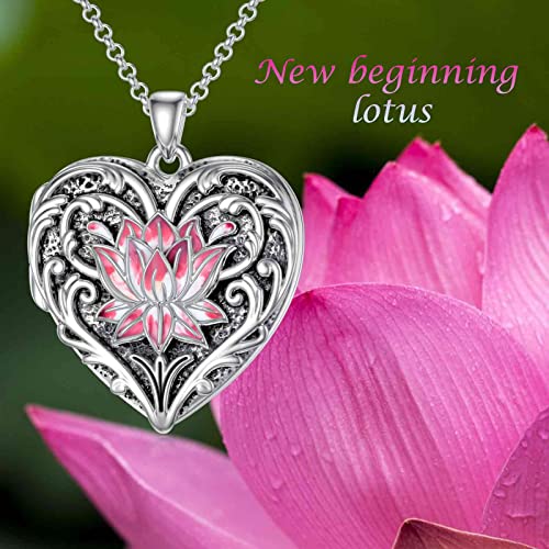 Soulmeet Heart Shaped Enamel Pink Lotus Locket Necklace That Hold Pictures Inspirational Lotus Locket New Beginning Sterling Silver Gift (Locket Only) #TOP5