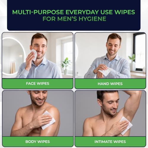Image of Pursonic Wipes for Men with Scented Soft Mint, Aloe Vera & Vitamin E - Flushable Plant-Based & Alcohol-Free Body & Toilet Wipes for Travel, Gym & Bathroom Use - Extra Large Resealable Pack - 1200 Pcs