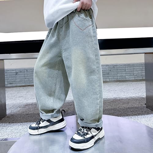 Boys Baggy Jeans Straight Wide Leg Vintage Denim Pants Kids Retro Distressed Elastic Waist Cargo Jeans with Pockets3
