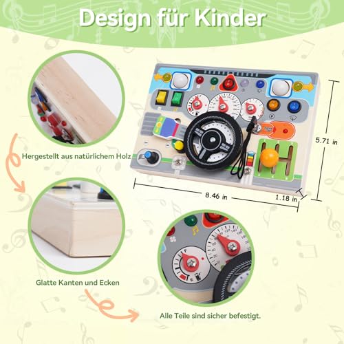 IFMCGEL Montessori Busy Board with Led Light Switch Wooden Educational Toys - Image 2
