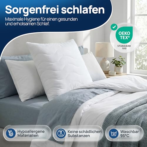 LILENO HOME Allergiker Kopfkissen 80x80 (2er Set) – 95°C waschbar, Oeko-Tex & Made in DE – Kissen 80x80 anpassbar für himmlischen Schlaf – Haut schmeichelndes & geruchsfreies Pillow