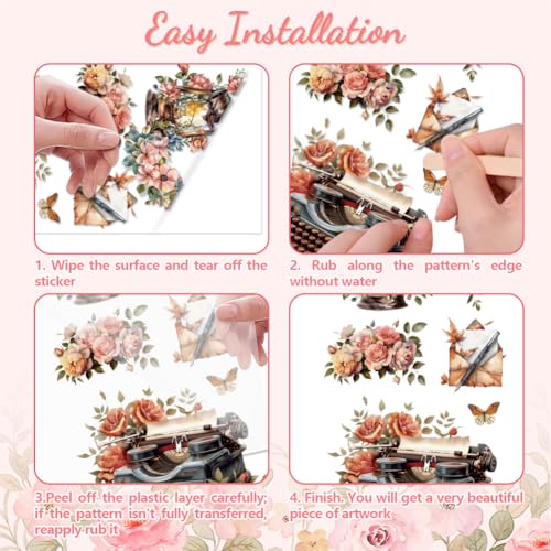 Peacoblue Rub on Transfers for Crafts 3Pcs Vintage Retro Objects 15cmx30cm - Image 3