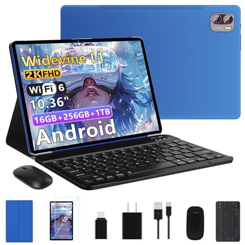 MEBERRY Tablet con Pantalla 2K 16GB RAM + 256GB ROM + TF 1TB Octa-Core 2.0 GHz / 2000 x 1200 Pixels / 8600 mAh / 5MP + 13MP / 5G WiFi, Tablet con Ratón Teclado Azul
