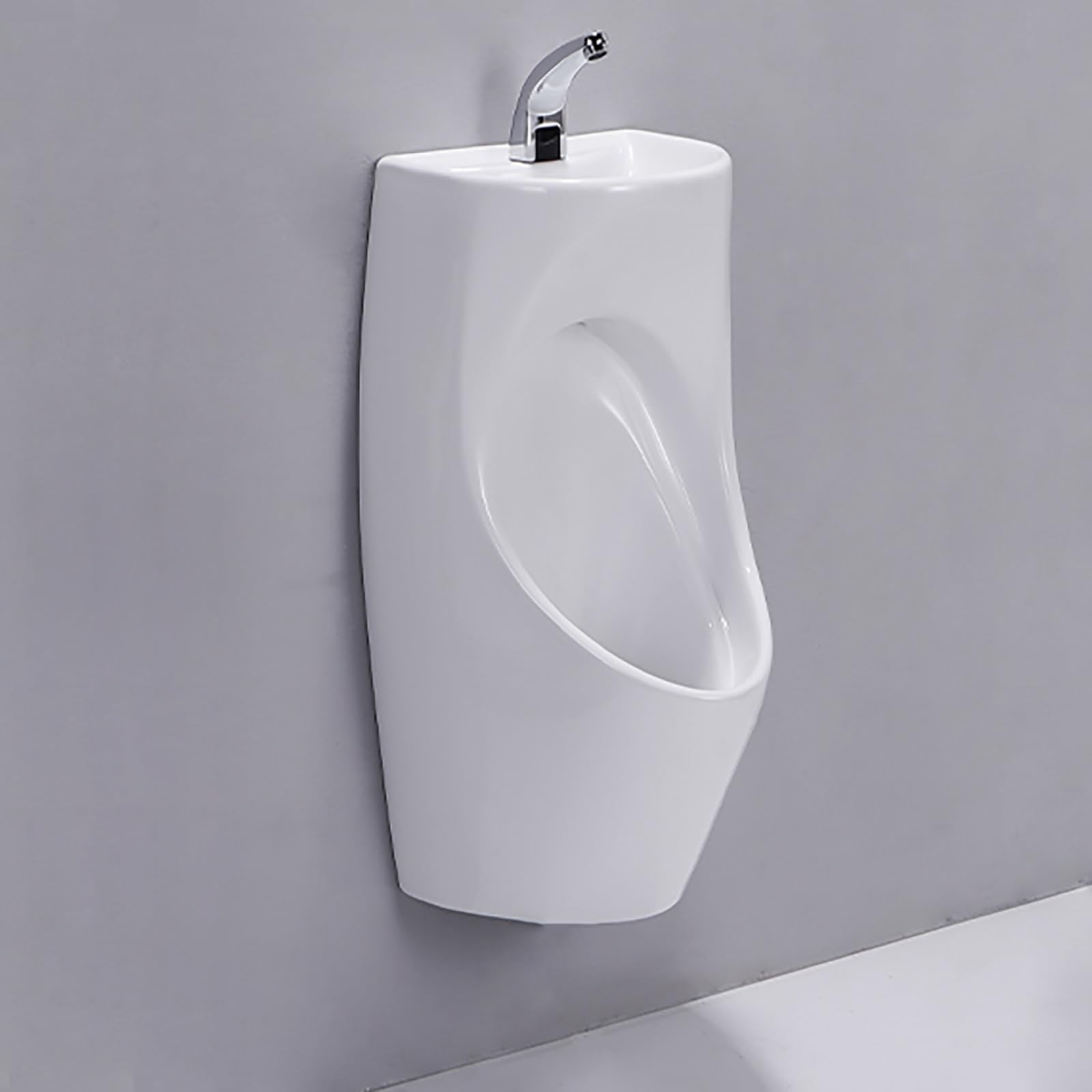 GTHTUHFD Urinals For Men Spill Proof, With Wash Basin And Faucet, Ceramic Urinals, Urinals For Men Spill Proof Nighttime, Urinals For Men Bathroom, Outdoor Urinal,White-Floor,White-Wall drainage