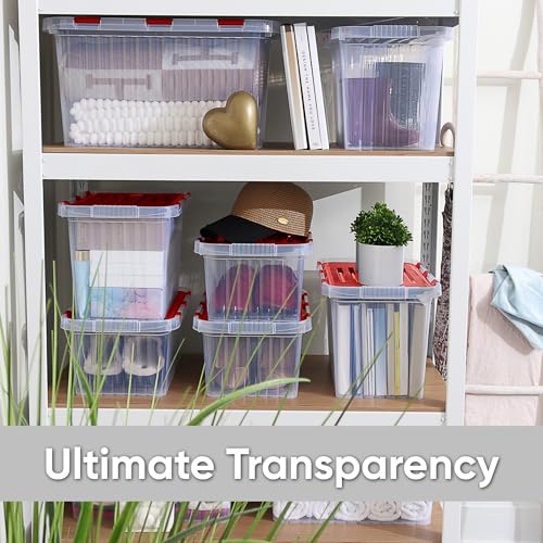 Image of Superio Red Storage Box with Red Hinged Lids, Plastic Container Bins for Organizing with Attached Lid, Stackable Crates, BPA Free, Organizers for Home and Office, 53Quart (20.25 inchx14 inchx14.6 inch)