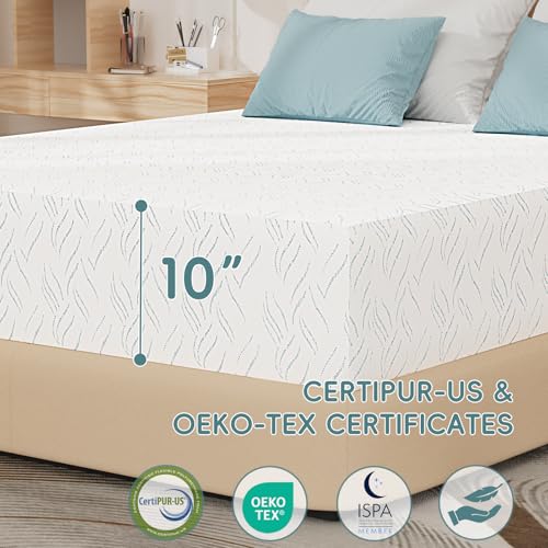 Image of Twin Memory Foam Mattress 10 Inch, Twin Size Mattress Made in USA