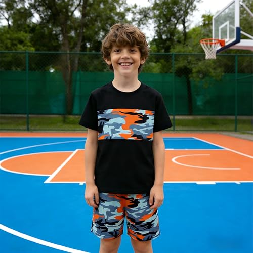 Image of 4-8T Toddler Boys 2-Piece Summer Casual Outfit Striped Print Short Sleeve T-Shirt & Shorts Set