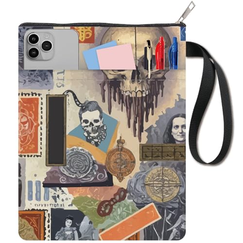 CRASPIRE Copertina per Libri con Teschio da 11 x 8.6 Pollice Custodia Protettiva per Libri Horror Thriller retrò Tascabile Lavabile in Tessuto con Maniglia e Cerniera Tasca Extra per Amanti dei Libri