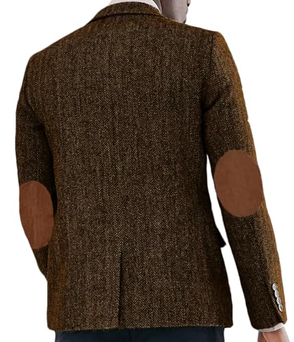 VENNYNG Men's Tweed Jacket with Elbow Paths Single Breasted Blazer Vintage Coat Tailored Fit Two-Buttons3