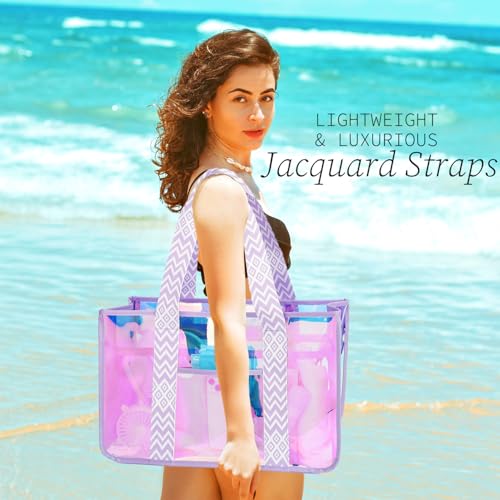 Iridescent Clear Beach Bag for Women, Large Pool Tote Cruise Vacation Essentials - Waterproof, Zipper Closure3
