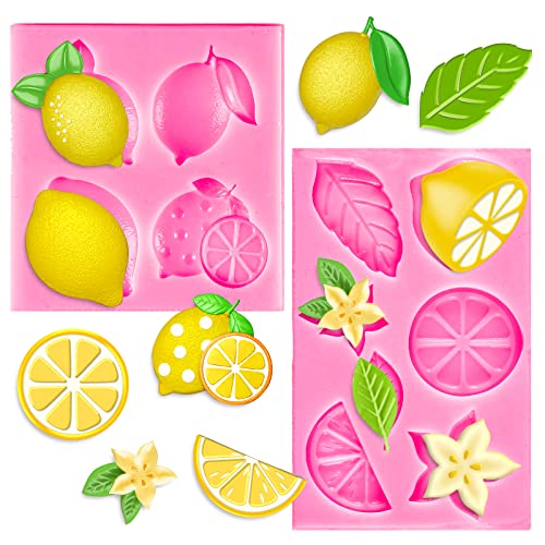 Whaline 2 Pack Mini Lemon Fondant Molds Summer Fruit Flower Silicone Candy Chocolate Mould Lemon Slices Resin Mold for Soap Baking Cake Cupcake Topper Decoration DIY Crafts Supplies