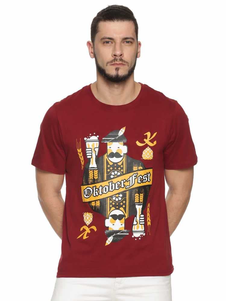 Oak&Sherry Men's Beer King Graphic Cotton T-Shirt with Crew Neck