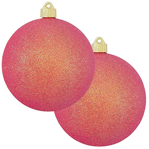 Christmas By Krebs 6" (150mm) Fire Red Glitter [2 Pieces] Extra Large Solid Oversized Huge Big Outdoor Plastic, Water Resistant Ball Ornament Hanging Tree Decorations