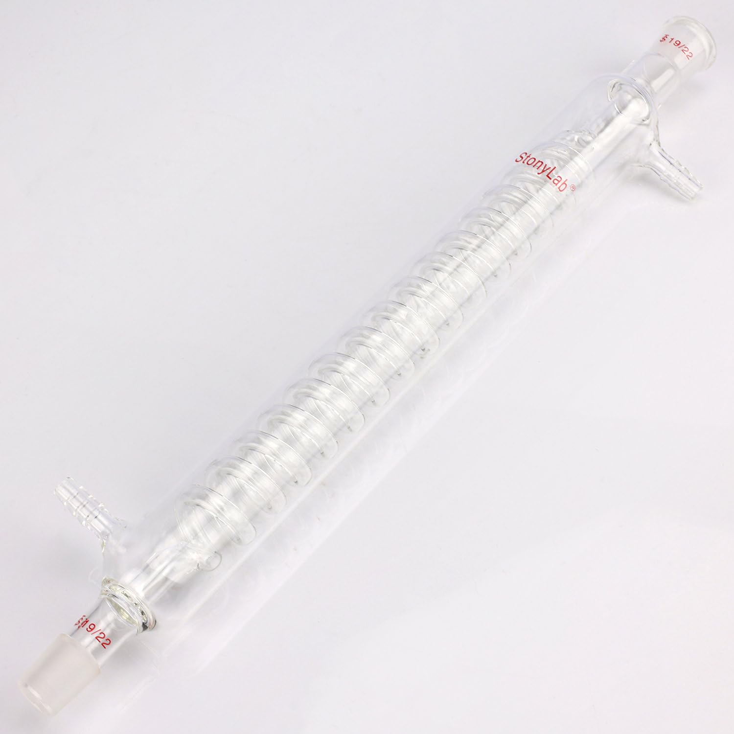 stonylab Condenseur de Graham en Verre Borosilicaté avec Joint 19/22, Longueur de Chemise de 300 mm, Condenseur en Verre de Laboratoire