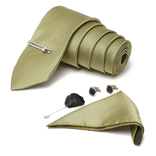 Image of MUTAQINOTI Mens Woven Premium Silk Necktie Suit Accessories Set With Pocket Square Cufflinks Brooch Tie Pin (TECP2)