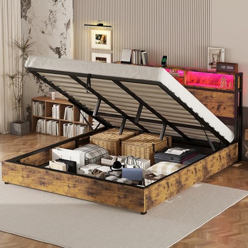 okwish Boxspringbett Holzbett 180 x 200 cm mit verstellbares Kopfteil und USB-Ladeanschluss, Hydraulisches Stauraumbett mit Bettkasten Stauraum(Ohne Matratze)- Braun okwish Boxspringbett Holzbett 180 x 200 cm mit verstellbares Kopfteil und USB-Ladeanschluss, Hydraulisches Stauraumbett mit Bettkasten Stauraum(Ohne Matratze)- Braun