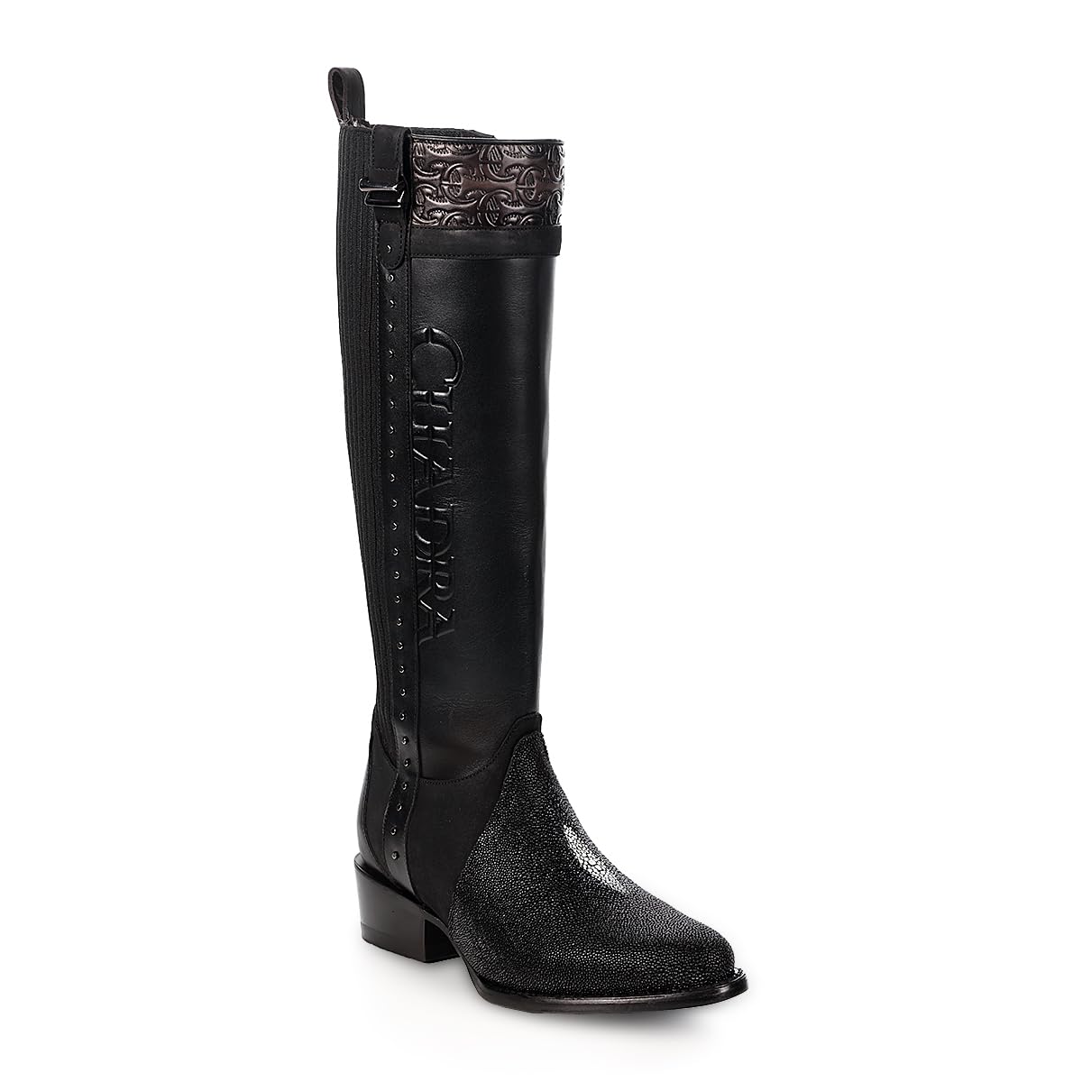 CUADRA Womens High Boot in Stingray and Bovine Leather with Metallic Accents Black 4X01MA