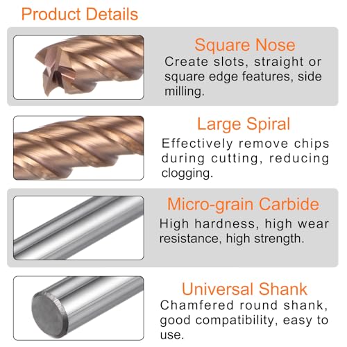 Image of HARFINGTON 2pcs Carbide Square End Mills 8mm (5 /16 inch) Dia 8mm (5 /16 inch) Shank 100mm (4 inch) Extra Long HRC55 TiSiN Coated Micro-Grain Tungsten Carbide 4 Flutes Milling Bit Cutter