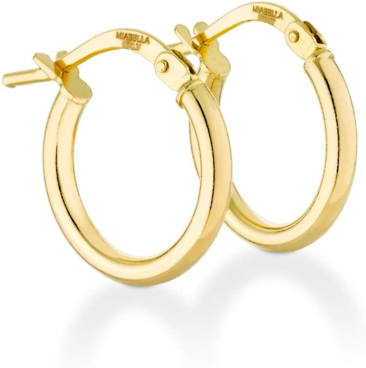 Miabella Italian 18K Gold Plated 925 Sterling Silver 2mm High Polished Round Tube Hoop Lightweight Earrings for Women Made in Italy