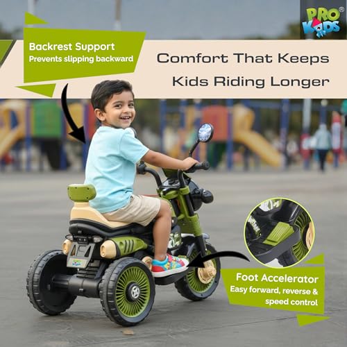 Image of PRO KIDS Cruise Rechargeable Electric Kids Bike with Bluetooth, USB, AUX, Music & LED | Ride-On Bike for Boys & Girls (1.5-4 Years) | 6V Battery Powered | Foot Accelerator