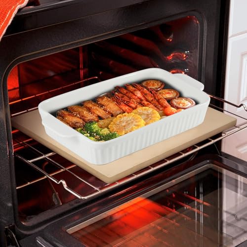 10inch Casserole Dish for Oven, Ceramic Baking Pan, Rectangular Lasagna Pan Deep with Handles for Baking, Durable Microwave Oven Safe, White
