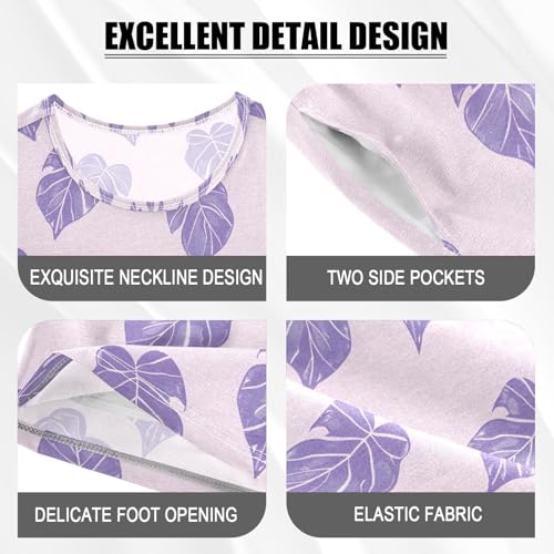 ALAZA Monstera Leaves Pajamas Set Short Sleeve Cotton Sleepwear Summer Pjs 2 Piece 5-14Y4