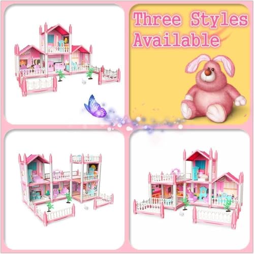 Image of Luxury Multi-Level Doll House Playset for Kids with Furniture & Accessories | DIY Pretend Role Play Villa House Toy Set for Girls & Boys Age 6+ Years (4ROOM Doll House)