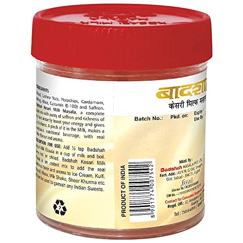 Image of Badshah Kesari Milk / Doodh Masala Powder / Made with Almond, Cashew Nuts, Cardamom (Elaichi) Saffron (Kesar) / Freshly Blended / Tasty and Healthy / 100 Gram / Pack of 1