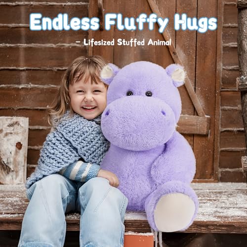 Image of BENINY 36 Inch Giant Hippo Stuffed Animal, Oversized Purple Hippo Plush Pillow, Soft Humongous Hippopotamus Toy Gift for Kids, Boys and Girls
