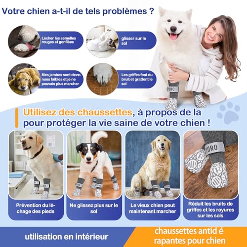 Doppelseitige Anti-Rutsch Hundesocken für den Innenbereich, um das Lecken der Pfoten zu verhindern-Pfotenschutz Haustierpfoten Schutz Traktion Kontrolle Socken auf Hartholzboden (Grau, XXL)