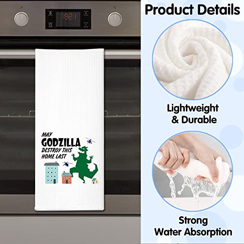 Rzhv May Godzilla Destroy This Home Last Kitchen Towel, Funny Cartoon Dish Towel Gift For Women Sisters Friends Mom Aunty Hostess, Housewarming New Home, Dish Towel With Sayings #TOP2