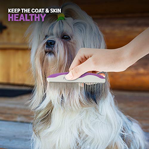 Poodle Pet Dog Combs For Grooming | 2 Pack | Stainless Steel Teeth Easily Remove Dirt | Proper Care Prevents Knots And Mats For Long And Short Haired Pets |Anti-Slip Comfort Grip Handle| Purple #TOP4