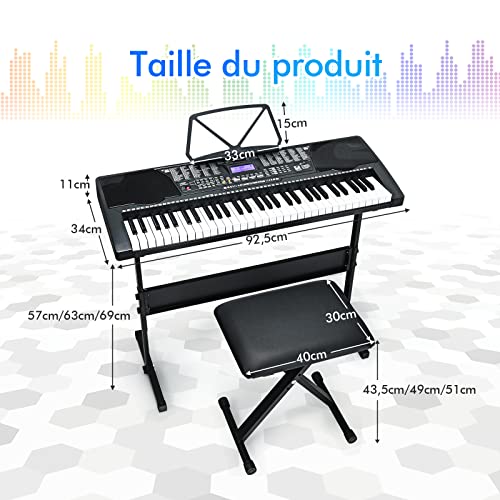DREAMADE Clavier de Piano Électronique 61 Touches, Piano Numérique 61 avec Support Réglable Tabouret Pliable Écran LCD… - Les Beatles, Paul McCartney, John Lennon, RIngo Starr, George Harrison DREAMADE Clavier de Piano Électronique 61 Touches, Piano Numérique 61 avec Support Réglable Tabouret Pliable Écran LCD… – Image 7