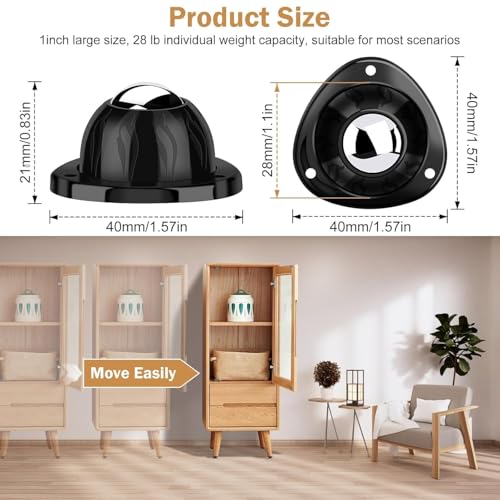 Image of TEKCOOL Self Adhesive Caster Wheels - 360 Swivel Wheels for Furniture - 1 Inch Steel Ball Caster, 200Kg Loading Capacity, Low Profile Roller for Small Appliance Storage Bins (4 PCS, Black),