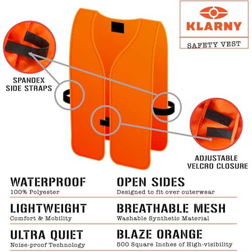 Klarny Outdoors Orange Safety Vest - High-Visibility Ultra Quiet Vest | Lightweight Waterproof Deer & Bow Hunting Gear2