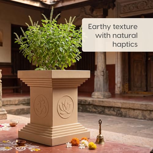 Image of Eha Earth-Friendly Tulsi Pots for Home Big Size | 16 inch, Pack of 1 | Heavy Duty Tulasi Pot Made with Rice Husk & Bamboo Biocomposite | UV Protected Plant Pots | Tulasi Kota Set | Sand Dune