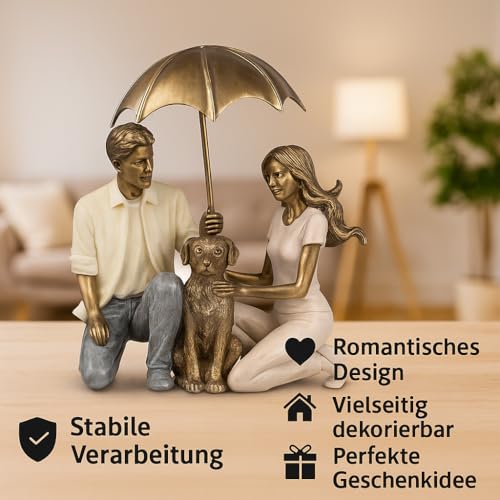 formano Dekofigur Paar mit Hund Skulptur 18 x 16 x 9cm handbemalt Polyresin bunt liebevolles Geschenk Schutz und Geborgenheit Schirm abnehmbar detailreich Wohnzimmer Dekoration