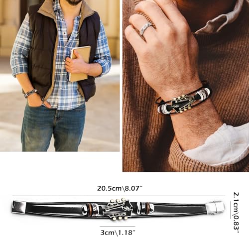 Retro Guitar Leather Bracelet for Man Women Unique Bead Braided Handmade Ethnic Tribal Cuff Multi-Layer Cords Wrap Music Shape Punk Rock Jewelry Gifts Wristband4