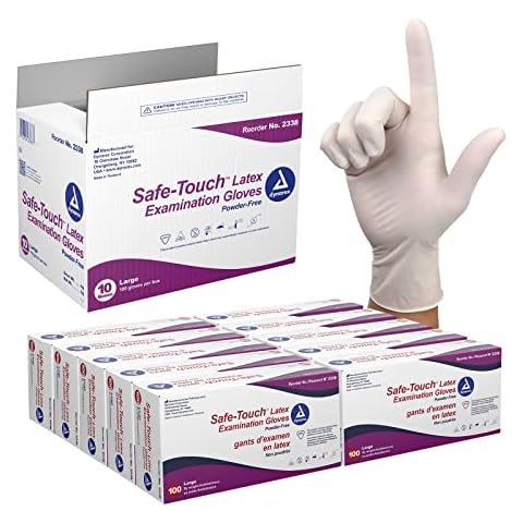 Dynarex Safe-Touch Disposable Latex Exam Gloves, Powder-Free, for Healthcare & Professional Settings, Bisque, 1 Case, 10 Boxes of 100 Gloves (Large) Cover