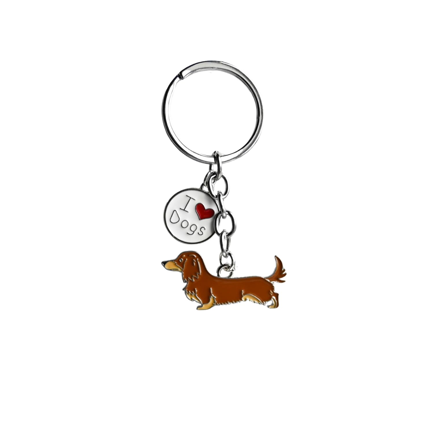 Bt Bear Unisex Dachshund Brown 2 Dog Key-Ring Keychain,Do Id Tag Cute Metal Dog Keychain Keyring Keyfob Bag Charm（Dachshund Brown）
