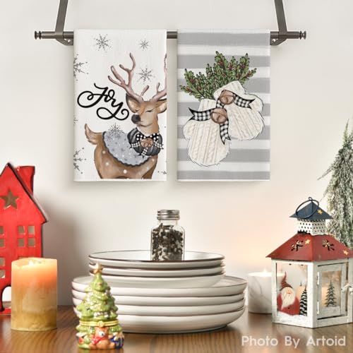 Artoid Mode Gloves Snowman Reindeer Christmas Kitchen Towels Dish Towels - Image 2