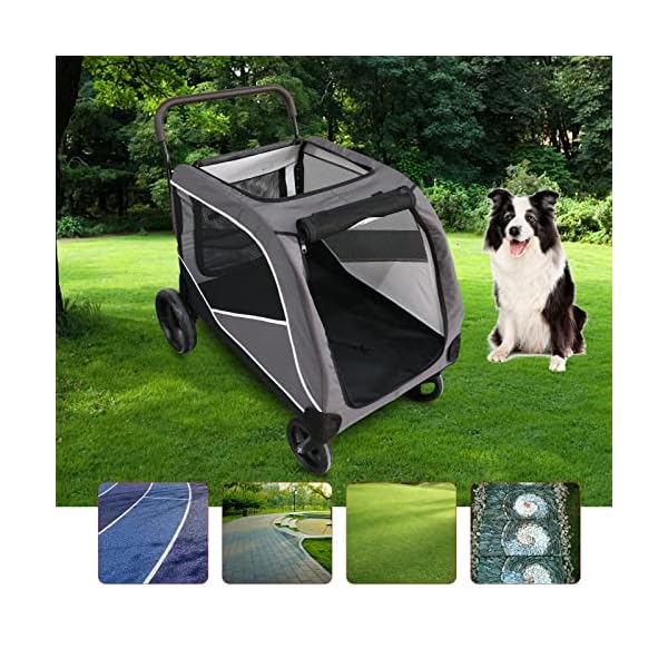 BotaBay Hund Trolley Haustier vierrädrige Stroller Katzenwagen Faltbare für Mittlere große Hunde bis 80kg ausgehend, 108 x 71 x 100cm – Bild 7