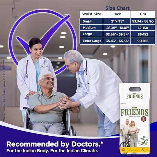 Image of Friends Easy Adult Diapers Tape Style - (Extra Large) with odour lock and Anti-Bacterial Absorbent Core- Waist Size 29.53-62.99 Inch ; 75-160 Cm