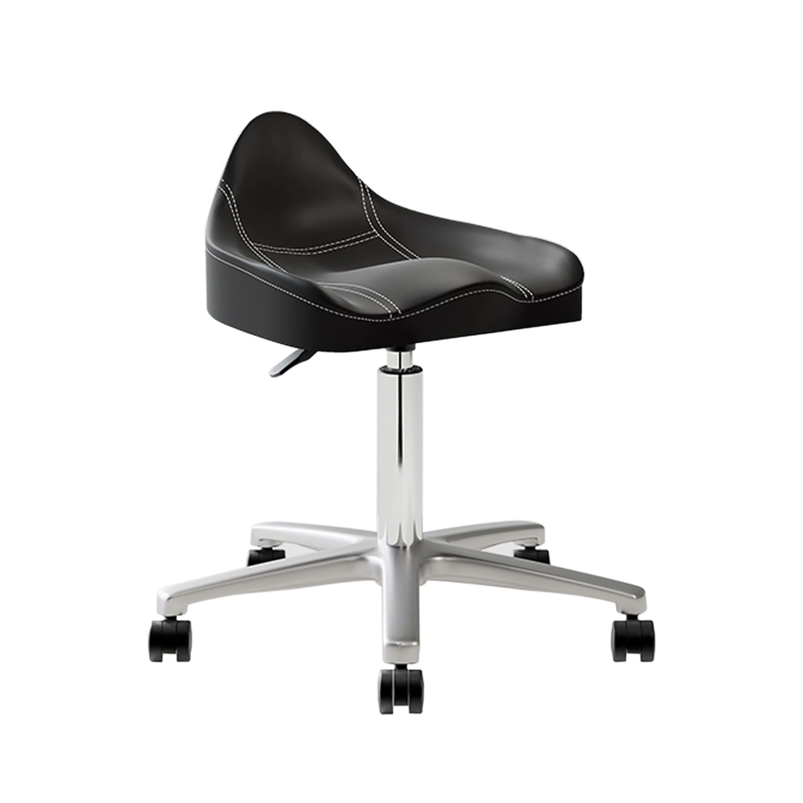 Poszerzony stołek siodłowy z kółkami, ergonomiczny stołek obrotowy ze skóry PU, do salonu, tatuażu, masażu, biura - 36-50 cm